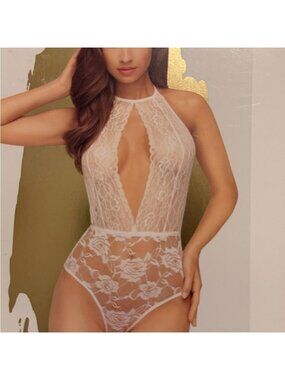 Penthouse White Lace High-Neck Teddy